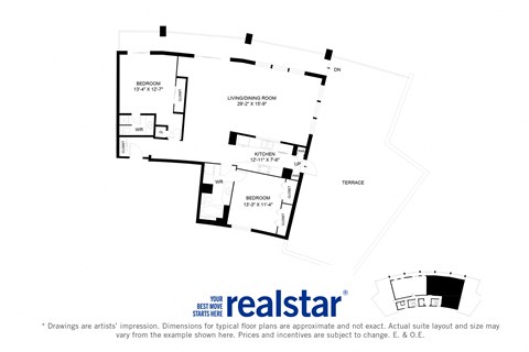 Harbourview Apartments 2-bedroom, 2-bath layout variation A - Penthouse in Oakville, ON